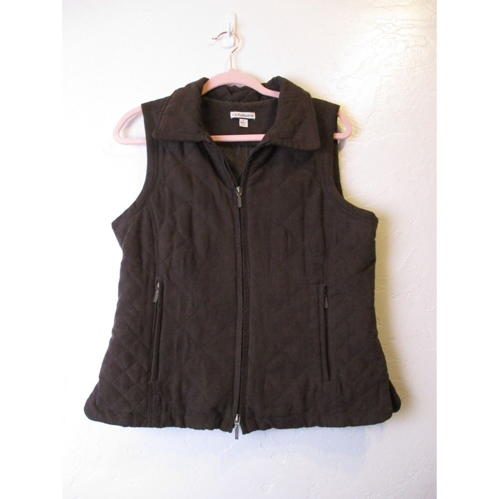 Croft & Barrow Women’s S Brown Suede Quilted Zip Front Vest Sleeveless Casual